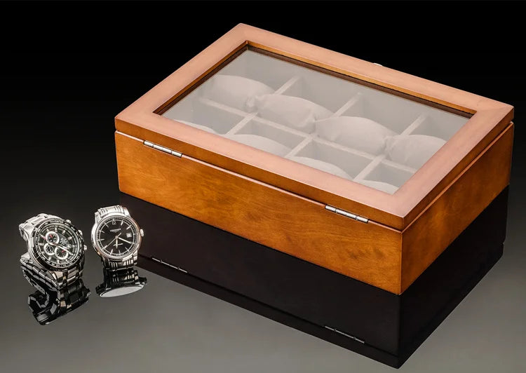 New Wood Watch Box Organizer With Glass Window Wooden Watch Display Luxury Watch Case Storage Box Watch Holder For Men