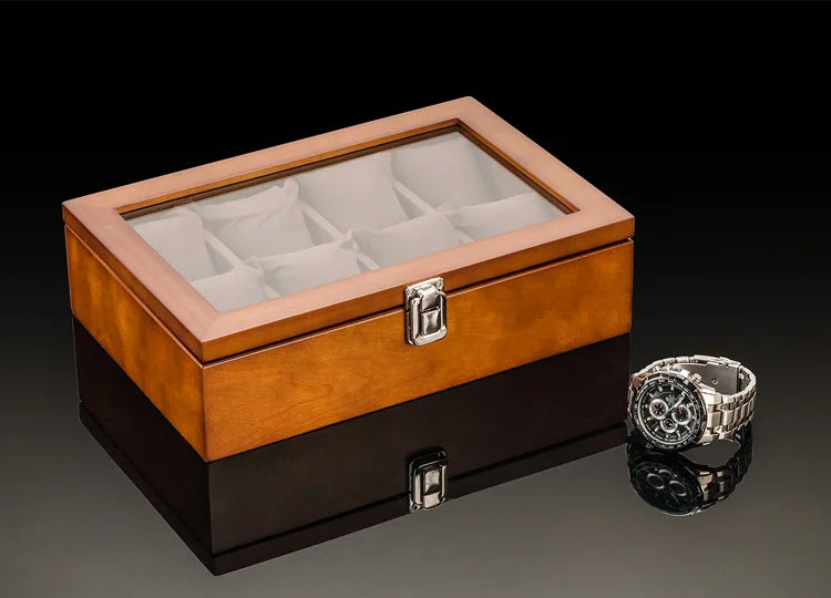 New Wood Watch Box Organizer With Glass Window Wooden Watch Display Luxury Watch Case Storage Box Watch Holder For Men