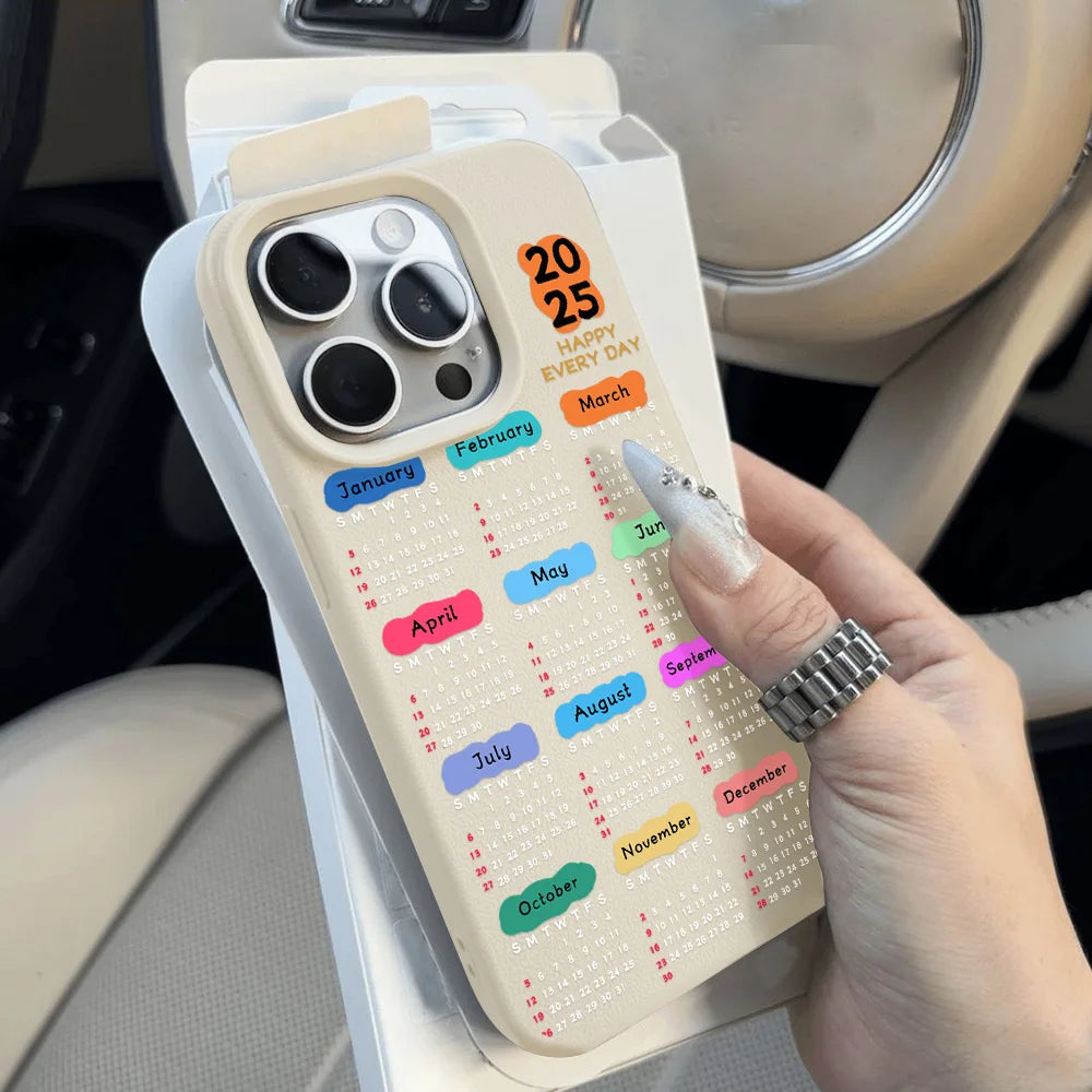 New Year Calendar Lichee Pattern Silicone Phone Case For iPhone 13 11 12 14 15 16 Pro Max 15 14 16 Plus Soft Candy Color Cover