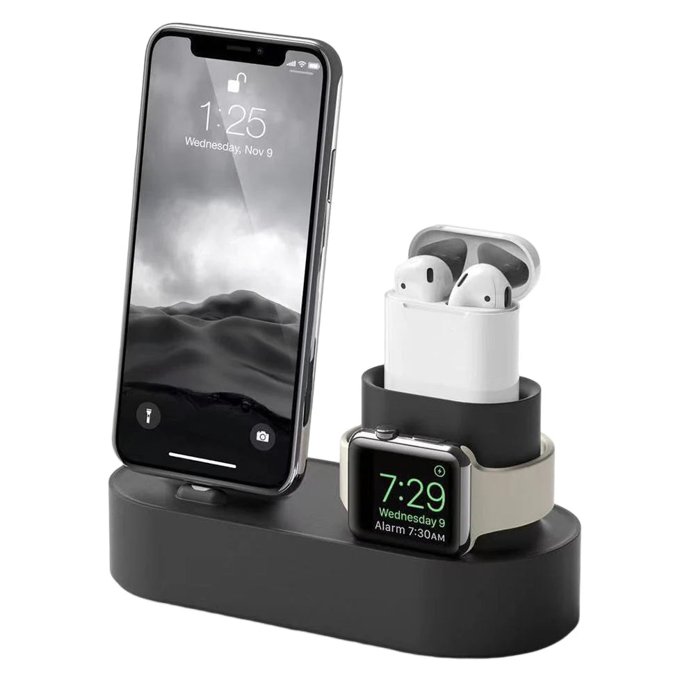 3-in-1 Phone Watch Bracket Silicone Multifunctional Charging Dock Station Anti Slip Accessories for Apple Watch iPhone Airpods