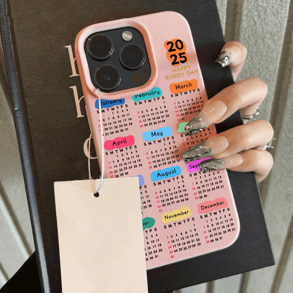 New Year Calendar Lichee Pattern Silicone Phone Case For iPhone 13 11 12 14 15 16 Pro Max 15 14 16 Plus Soft Candy Color Cover