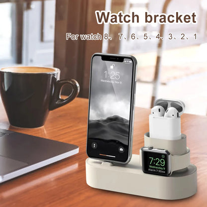 3-in-1 Phone Watch Bracket Silicone Multifunctional Charging Dock Station Anti Slip Accessories for Apple Watch iPhone Airpods