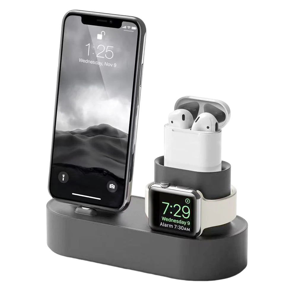 3-in-1 Phone Watch Bracket Silicone Multifunctional Charging Dock Station Anti Slip Accessories for Apple Watch iPhone Airpods