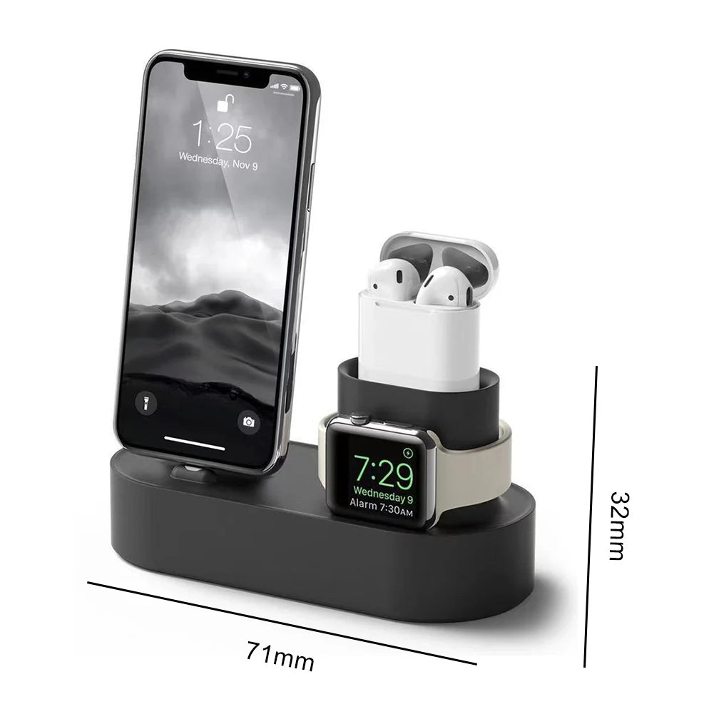 3-in-1 Phone Watch Bracket Silicone Multifunctional Charging Dock Station Anti Slip Accessories for Apple Watch iPhone Airpods