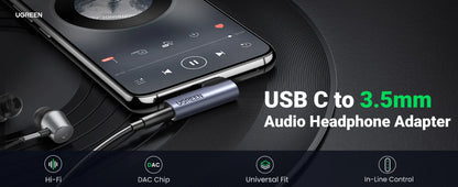 UGREEN USB C to 3.5mm Audio Headphone For Samsung Galaxy A52s S22 S21 iPad Pro 2022 Type C Aux DAC Earphone Mic Jack Adapter USB